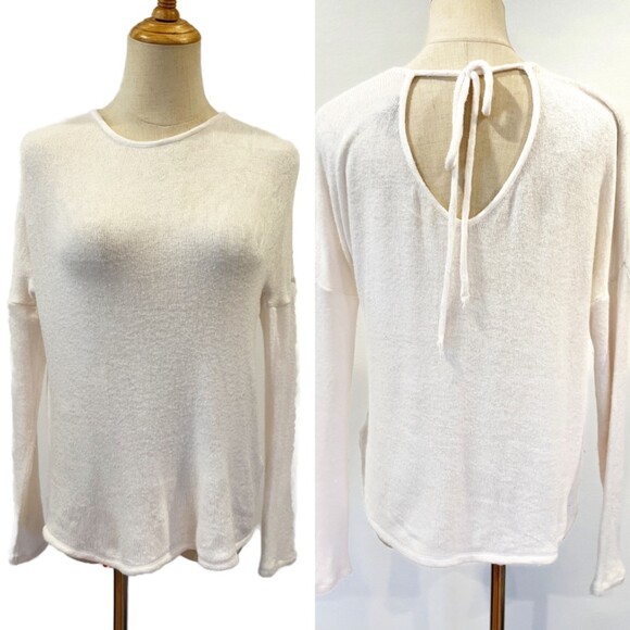 Topshop Ivory Lightweight Sweater Keyhole Back with Tie US 2 - Picture 2 of 9